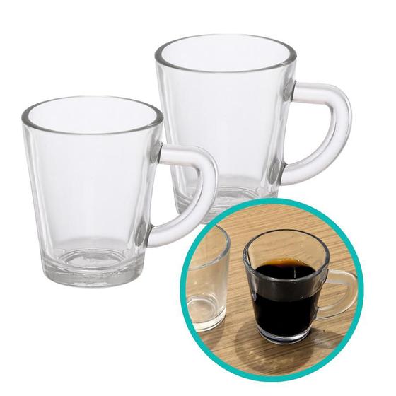 Imagem de Kit 24 Xicara Caneca Taça Copo Vidro Transparente Sem Pires Moderno Café Chá Cappuccino Alça 70ml