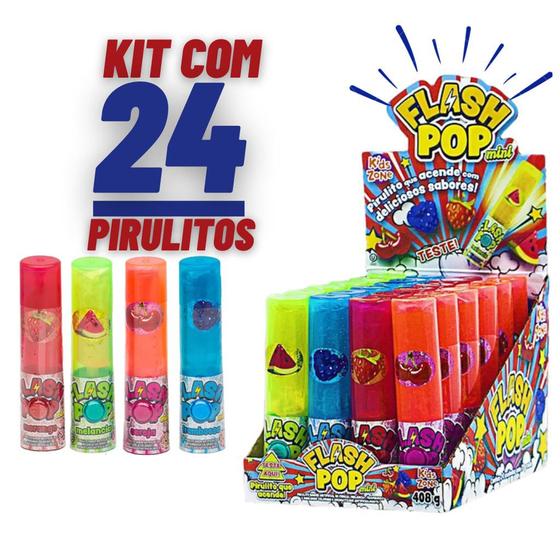 Kit 24x Pirulito Que Acende Flash Pop Mini Bastao 17g - Sabores - Kids ...