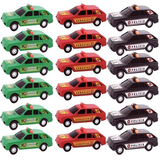 Imagem de Kit 25 Carrinho Carro Brinquedo 17cm Polícia Bombeiro Doação Atacado Barato