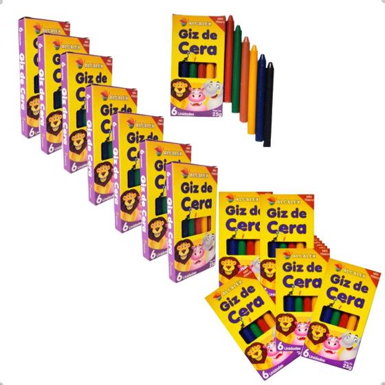 Imagem de Kit 25 cx Giz De Cera com 6 cores Pequenas Escolar Lembrancinha  Atacado