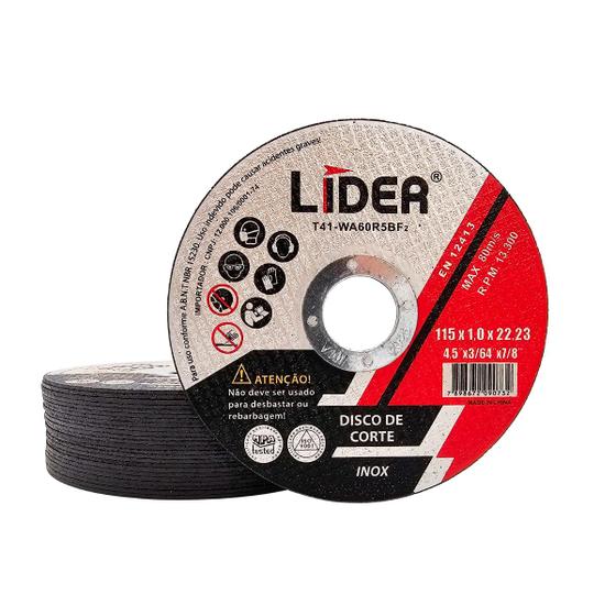 Imagem de Kit 25 Discos de Corte Fino 1mm Lider 115x22mm 4 1/2