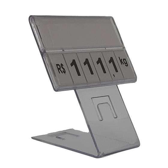 Imagem de Kit 25 Display de Preço Duplo Transparente + 25 Base em "L" Policarbonato