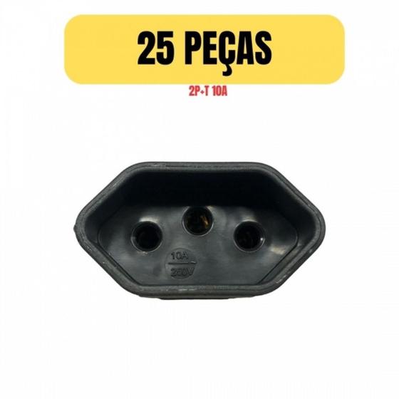 Imagem de Kit 25 plugue tomada femea 2p+t 10a padrao preto extencao