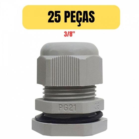 Imagem de Kit 25 prensa cabo nylon pg11 3/8 cinza lukma 29029