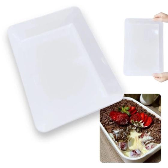 Imagem de Kit 25 Travessas 30 Cm Prato Retangular para Buffet Restaurante Melamina Premium Profissional Branca  Bestfer 