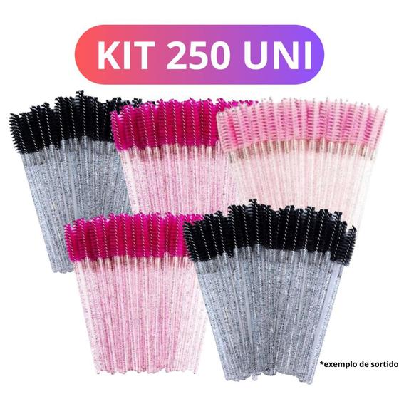 Imagem de Kit 250 Escovinhas De Cílios Sobrancelha Glitter Extensão e Alongamento Descartável