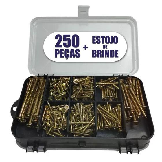 Imagem de Kit 250 Parafusos Chipboard Philips E Buchas + Maleta