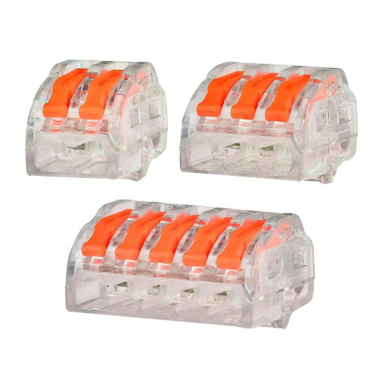 Imagem de Kit 250un Conector Emenda Com Alavanca Borne 2, 3, 5 Fios