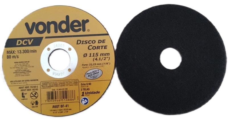 Imagem de Kit 25un disco corte para aço e inox 4.1/2 115,0x1,0x22,23 dcv vonder