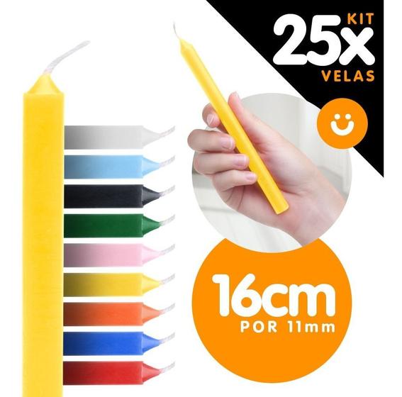 Imagem de Kit 25x Vela Colorida 16cm Vermelha Branca Amarela + Cores