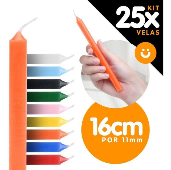 Imagem de Kit 25x Vela Colorida 16cm Vermelha Branca Amarela + Cores