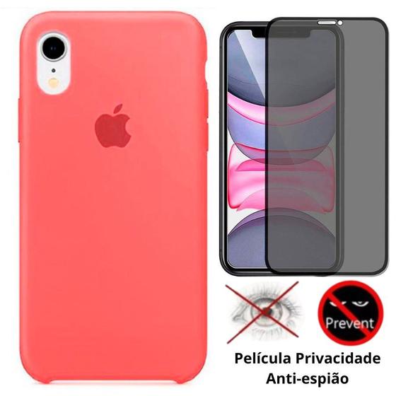 Imagem de Kit 2em1 Capa + Película Para iPhone XR - Case Silicone Aveludada + Película Privacidade 3D 5D