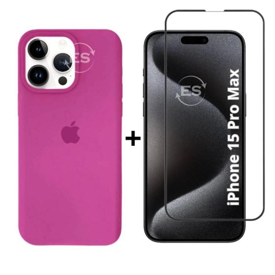 Imagem de Kit 2em1 Linha Premium Para iPhone 15 Pro Max - Capa Case Aveludada + Pelicula Vidro 3D Full Cover