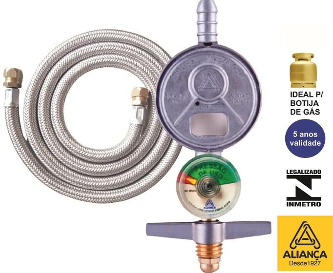 Imagem de Kit 2m Mangueira Metálica Dako Registro 505Visor Aliança gas