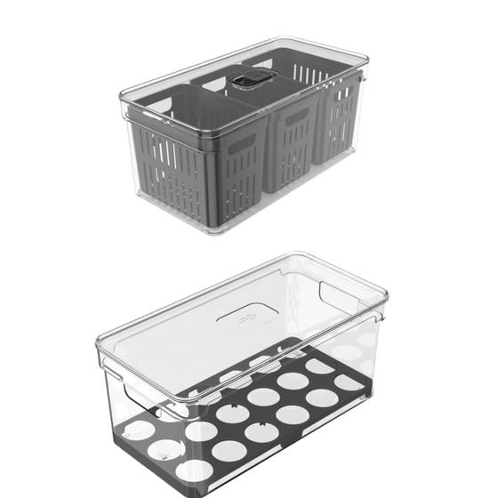 Kit 2pc Organizador de Geladeira e Porta Ovos Clear Fresh Ou Imagem de Kit 2pc Organizador de Geladeira e Porta Ovos Clear Fresh Ou