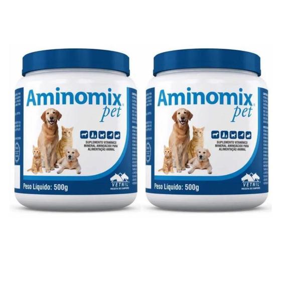 Imagem de Kit 2un Aminomix Pet Caes Gatos E Aves 500g  Suplemento Vetnil