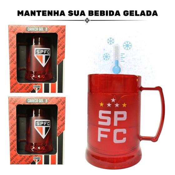 Imagem de Kit 2Un Caneca Copo Vermelho Gel 300ml Isolante Térmico Chopp Cerveja Escudo São Paulo Oficial