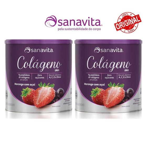 Imagem de Kit 2un Colágeno Skin - Sanavita - Morango com Açaí - 300g