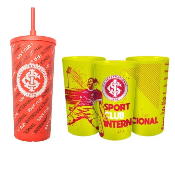 Imagem de Kit 2Un Copo Plástico 500ml Festa Bebidas Tmapa Canudo Time Internacional Infantil Oficial