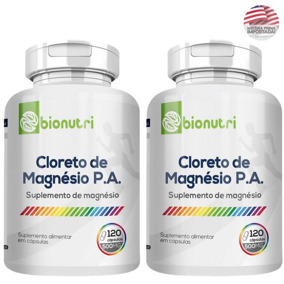 Imagem de Kit 2Uni Cloreto de Magnesio PA Puro 500mg 120 Cáps Desempenho Fisico - Bionutri