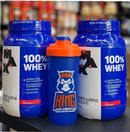 Imagem de KIT 2x 100% WHEY PROTEIN 900G - MAX TITANIUM + COQUETELEIRA