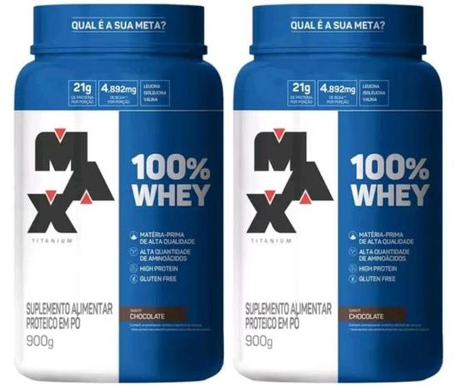 Imagem de Kit 2x 100% Whey Protein Concentrado pote 900g Max Titanium