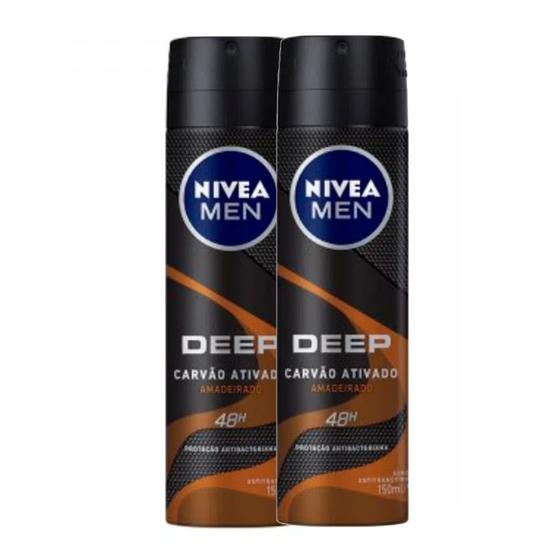 Imagem de Kit 2X 150ml Desodorante Nivea Men Deep Amadeirado Aerosol Antitranspirante 48h