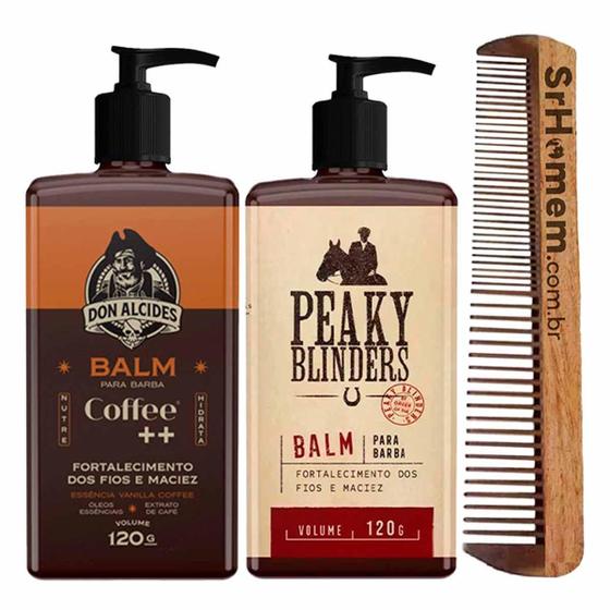 Imagem de Kit 2X Balm Barba Coffee Peaky E Pente Duplo Don Alcides