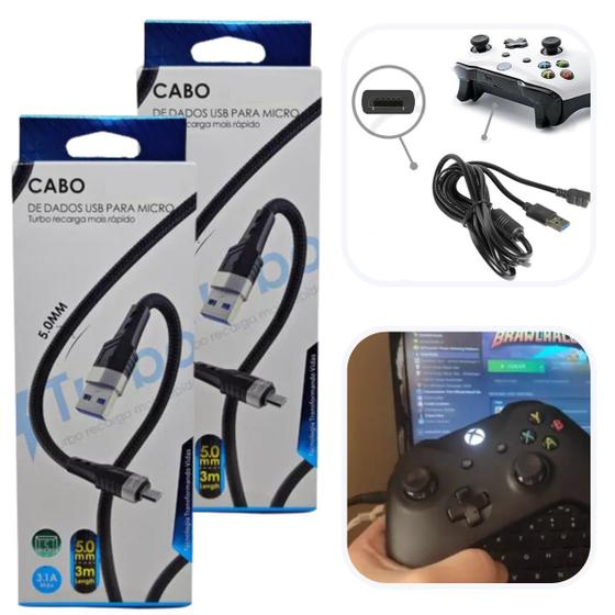 Imagem de Kit 2x Cabo Usb Controle 3m Compatível Xbox One S Fat Jogar Pc Notebook Grande 3 Metros