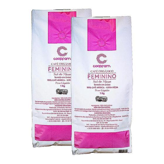 Imagem de Kit 2X: Café Feminino Orgânico Torrado Em Grãos Coopfam 1Kg