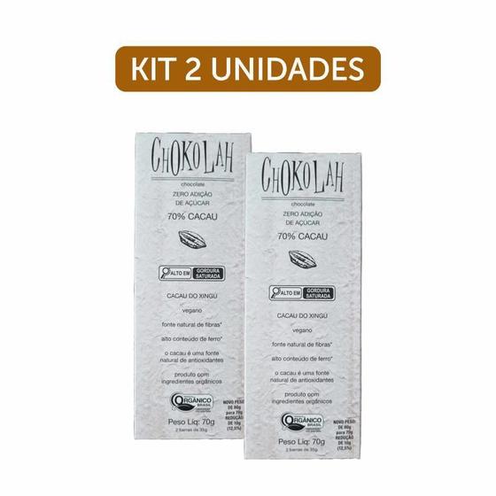 Imagem de Kit 2X: Chocolate 70% Cacau Zero Açúcar Orgânico Chokolah