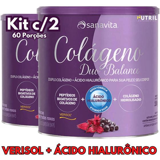 Imagem de Kit 2X Colágeno Duo Balance em pó ( Verisol e Ácido Hialurônico Hyaluronic + Hidrolisado ) Sanavita