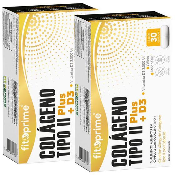 Imagem de Kit 2x Colágeno Tipo II Plus Com Vit D3 Cálcio e Magnésio 30cps FitoPrime