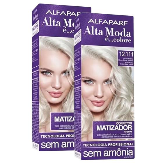 Imagem de Kit 2X Corretor Matizador Creme Altamoda Alfaparf Louro Platina Cinza Super Intenso 12.111 Kit