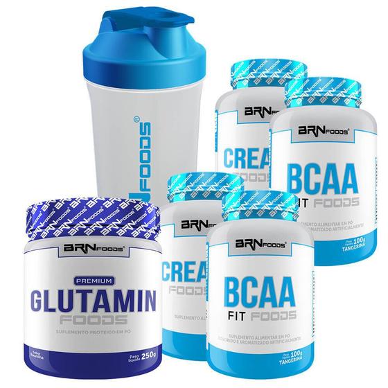 Imagem de Kit 2x Creatina Foods 100g + 2x BCAA Foods 100g + 1x Glutamin 250g + Coqueteleira - BRN Foods