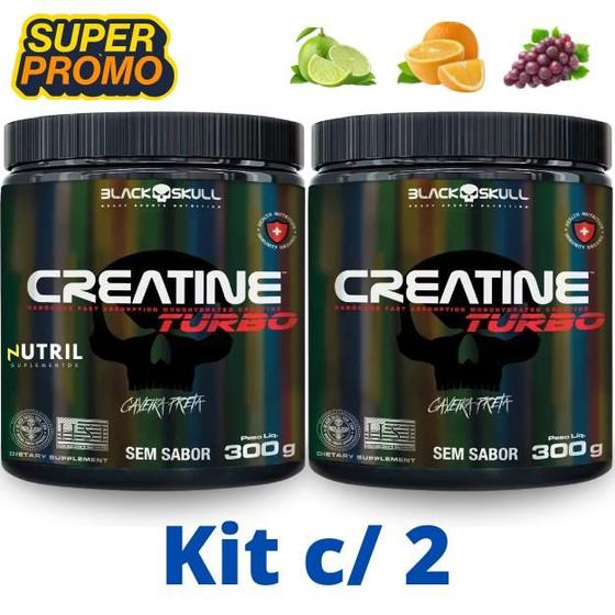 Kit 2X Creatina Monohidratada Creatine Turbo Black Skull 300g - Energia - Força - Ganho de Massa Muscular