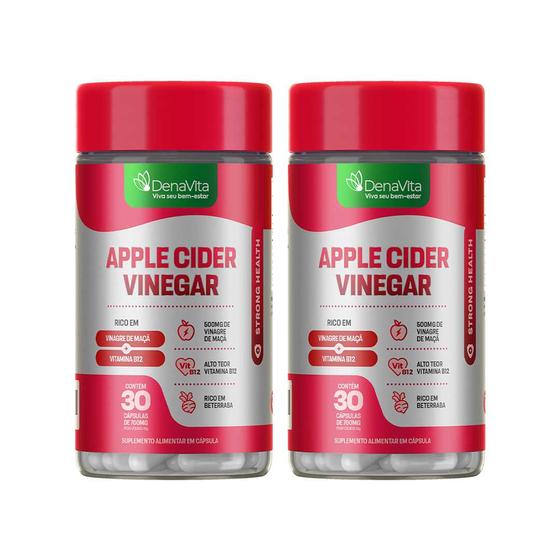 Imagem de Kit 2x Frascos Apple Cider Vinegar Com Vinagre De Maçã e Vitamina B12, Rico em Beterraba, 60 Cápsulas- Denavita