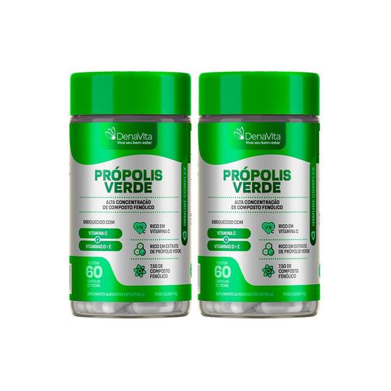 Kit 2x Frascos de Extrato De Própolis Verde + Vitaminas C- D- E - Vegano - Denavita Menor preço em Kit 2x Frascos de Extrato De Própolis Verde + Vitaminas C- D- E - Vegano - Denavita