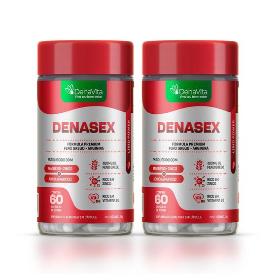 Imagem de Kit 2x Frascos Denasex  - Arginina, Magnésio, Zinco, Vitamina B6, 8x1, 120 Cápsulas - Denavita