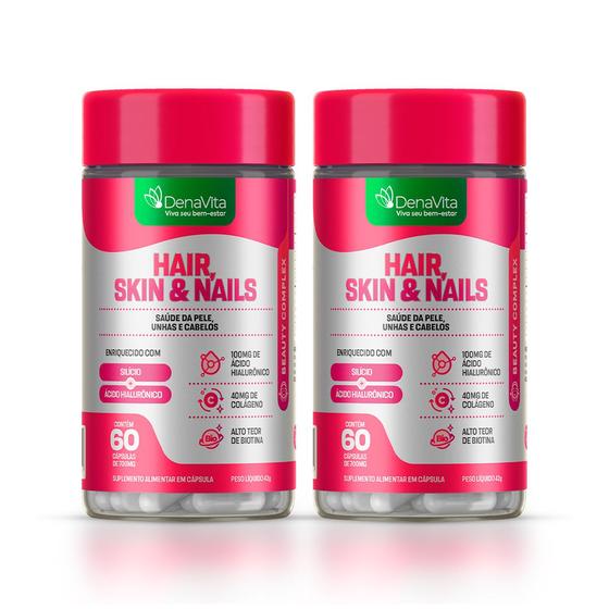 Imagem de Kit 2x Frascos Hair Skin & Nails Com Biotina, Ácido Hialurônico, Colágeno Hidrolisado - 120 Cápsulas - Denavita
