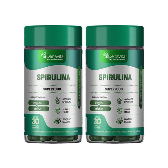 Imagem de Kit 2x Frascos Spirulina Pura - Rico em Proteínas + Vitaminas + Selênio - Vegana - Denavita