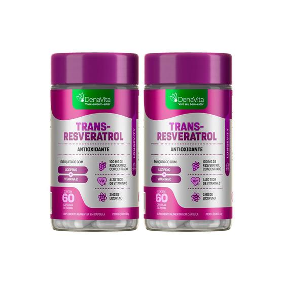 Imagem de Kit 2x Frascos Trans Resveratrol + Vitamina C + Licopeno - Antioxidante - Denavita