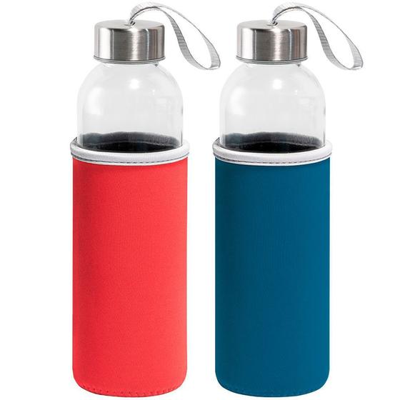 Imagem de Kit 2x Garrafa de Vidro 520 ml Soft TopGet Azul e Vermelho