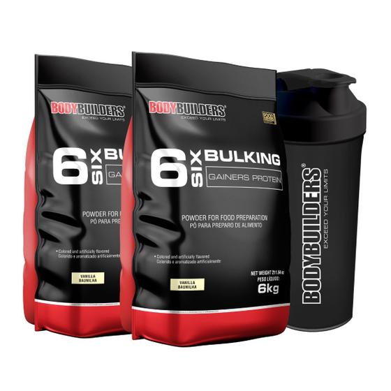 Imagem de Kit 2x Hipercalórico 6 Six Bulking Protein 6kg + 1 Coqueteleira - Bodybuilders