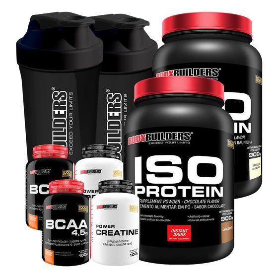 Imagem de Kit 2x Iso Protein 900g + 2x BCAA 4.5 100g + 2x Power Creatina 100g + 2x Coqueteleira - Bodybuilders