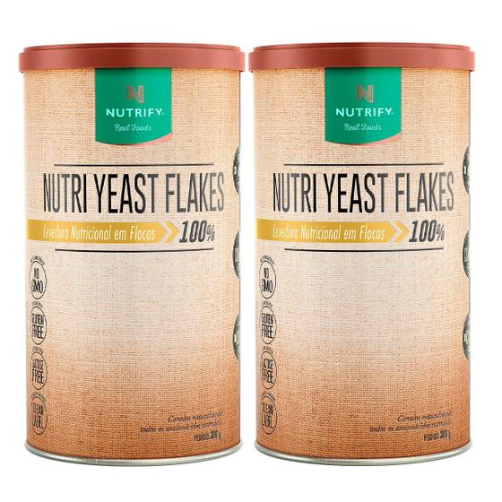 Imagem de Kit 2x Latas Nutri Yeast Flakes Levedura Nutricional Flocos Suplemento Alimentar Natural Proteinas Fibras Vegetariano Nutrify - 300g