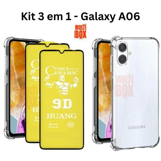 Imagem de Kit 2x Películas de Cerâmica Fosca + Capa Capinha Anti Shock Para Samsung Galaxy A06 Transparente