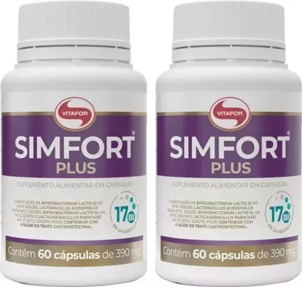 Kit 2x Simfort Plus Mix De Probióticos Vitafor - 120 Caps Menor preço em Kit 2x Simfort Plus Mix De Probióticos Vitafor - 120 Caps