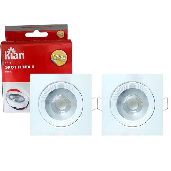 KIT 2x Spot Led Quadrado Embutir Direcional Bivolt Morno KIAN Spot