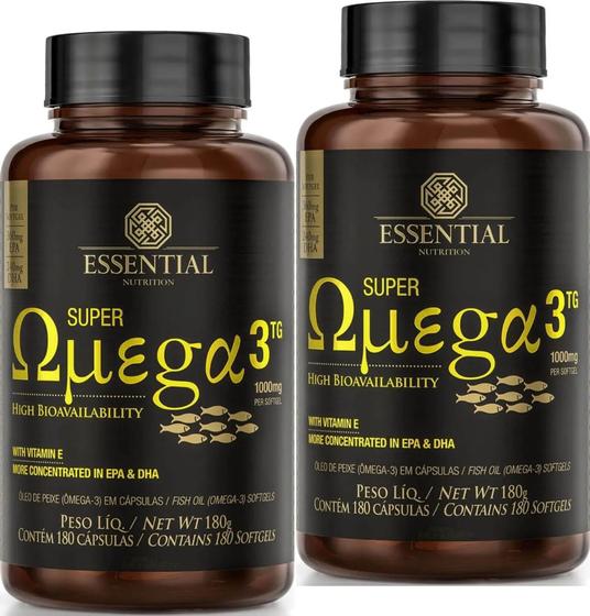 Kit 2x Super Omega 3 TG (180 caps) 1000mg - Essential Nutrition Menor preço em Kit 2x Super Omega 3 TG (180 caps) 1000mg - Essential Nutrition